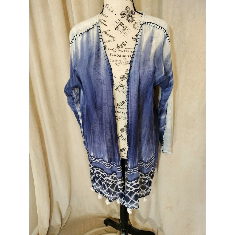 NWOT! Pool to Party Women's Blue Tie Dye Long Sleeve Kimono/CoverUp. Size M-L